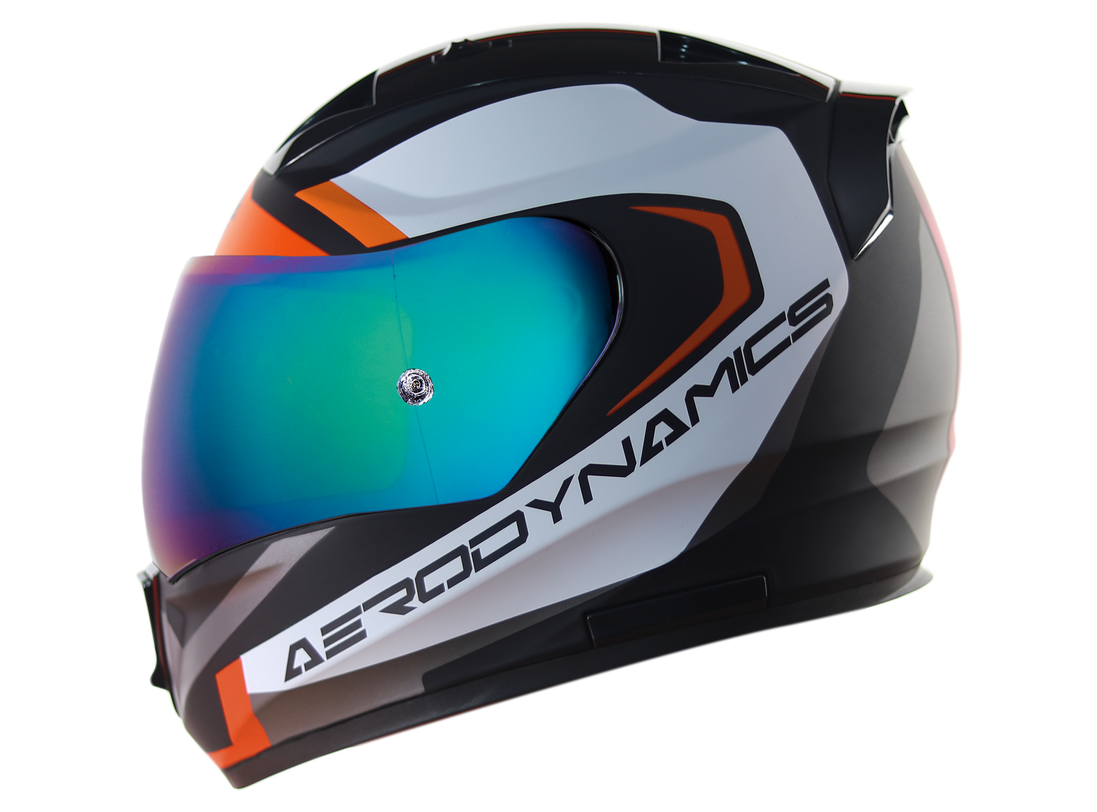 SA-1 Aerodynamics Mat Black/Orange With Anti-Fog Shield Rainbow Chrome Visor 